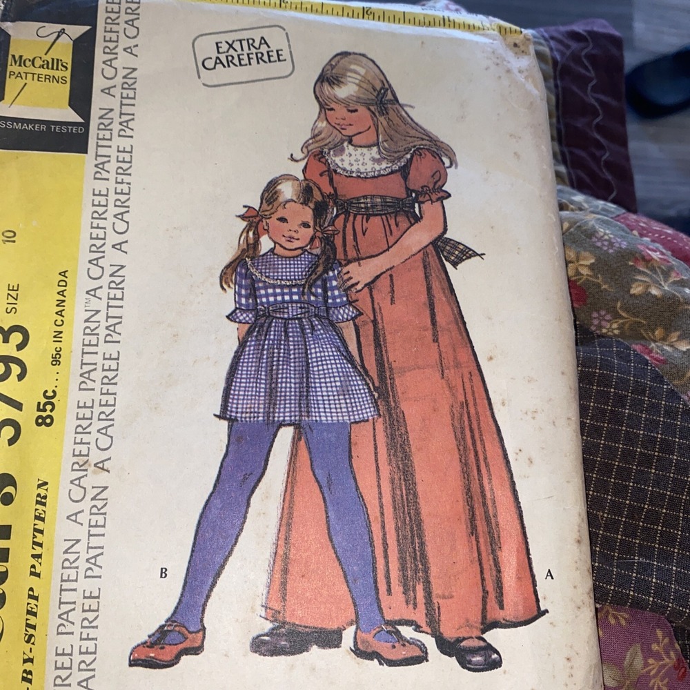 Vintage McCalls 3793 Girls Dress Sewing Pattern Size 10 Cut Complete 1973